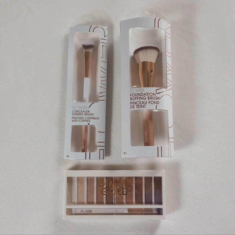 FLOWER▪️Gimme Gold Palette, Foundation Buffing & Concealer Taper Brush Bundle